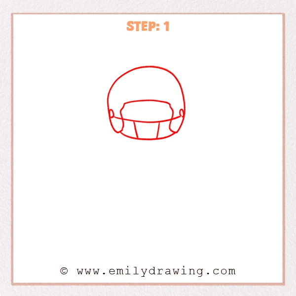 how to draw a football player - A simple outline of a football player’s helmet base with a rounded dome, a wide face opening, side ear pads, and a curved chin edge.